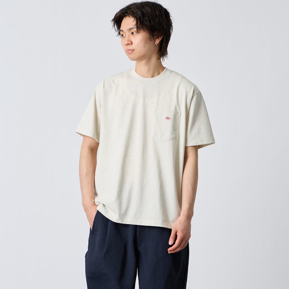 DANTON [ダントン] ソリッド ポケットTシャツ [DT-C0198TCB] HEATHER IV &&モデル身長：177cm 着用サイズ：L&&