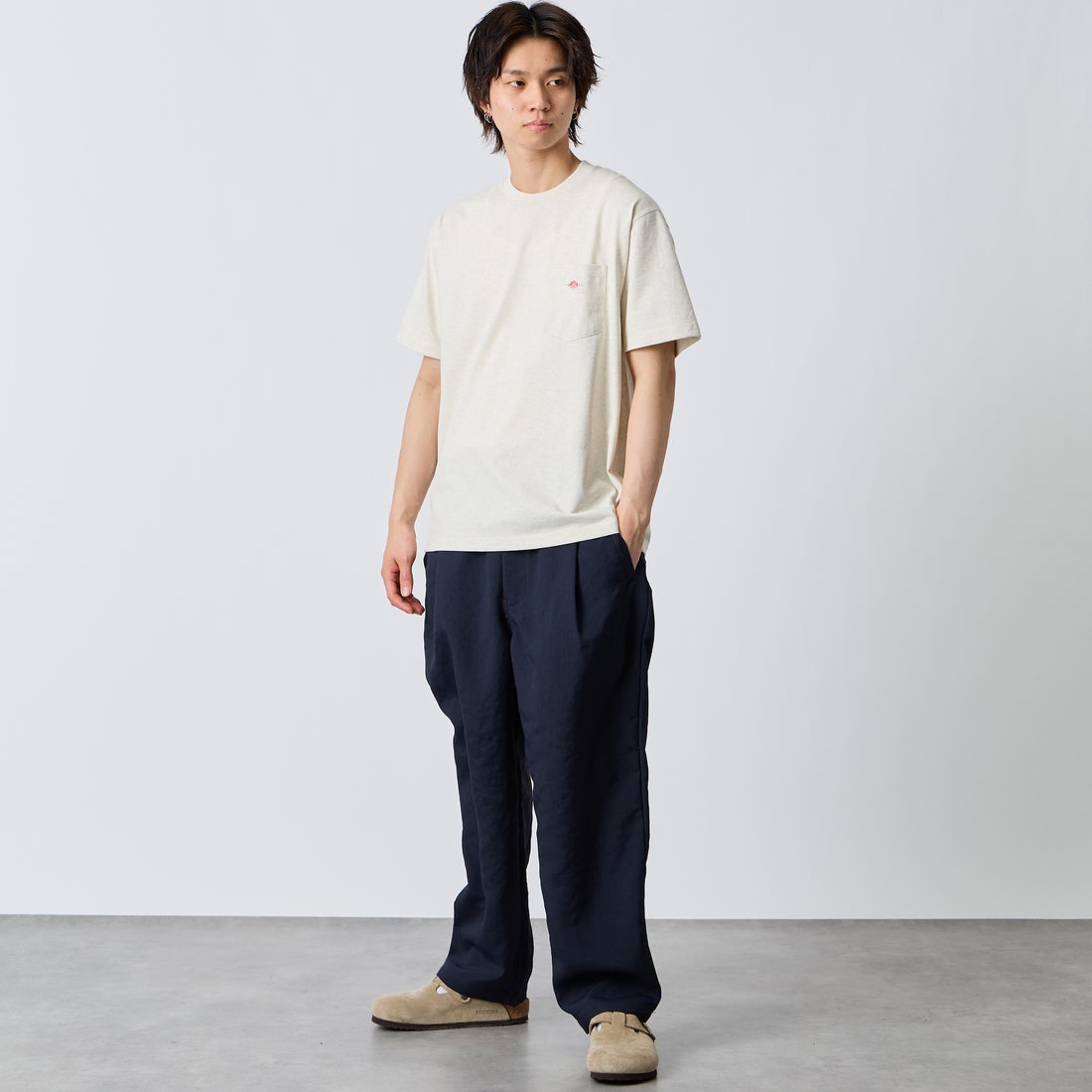 DANTON [ダントン] ソリッド ポケットTシャツ [DT-C0198TCB] HEATHER IV &&モデル身長：177cm 着用サイズ：L&&