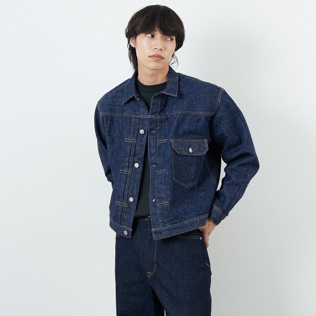 orSlow [オアスロウ] TYPE1 ヴィンテージウォッシュデニムジャケット [03-6011] 81 ONEWASH &&モデル身長：179cm 着用サイズ：4&&