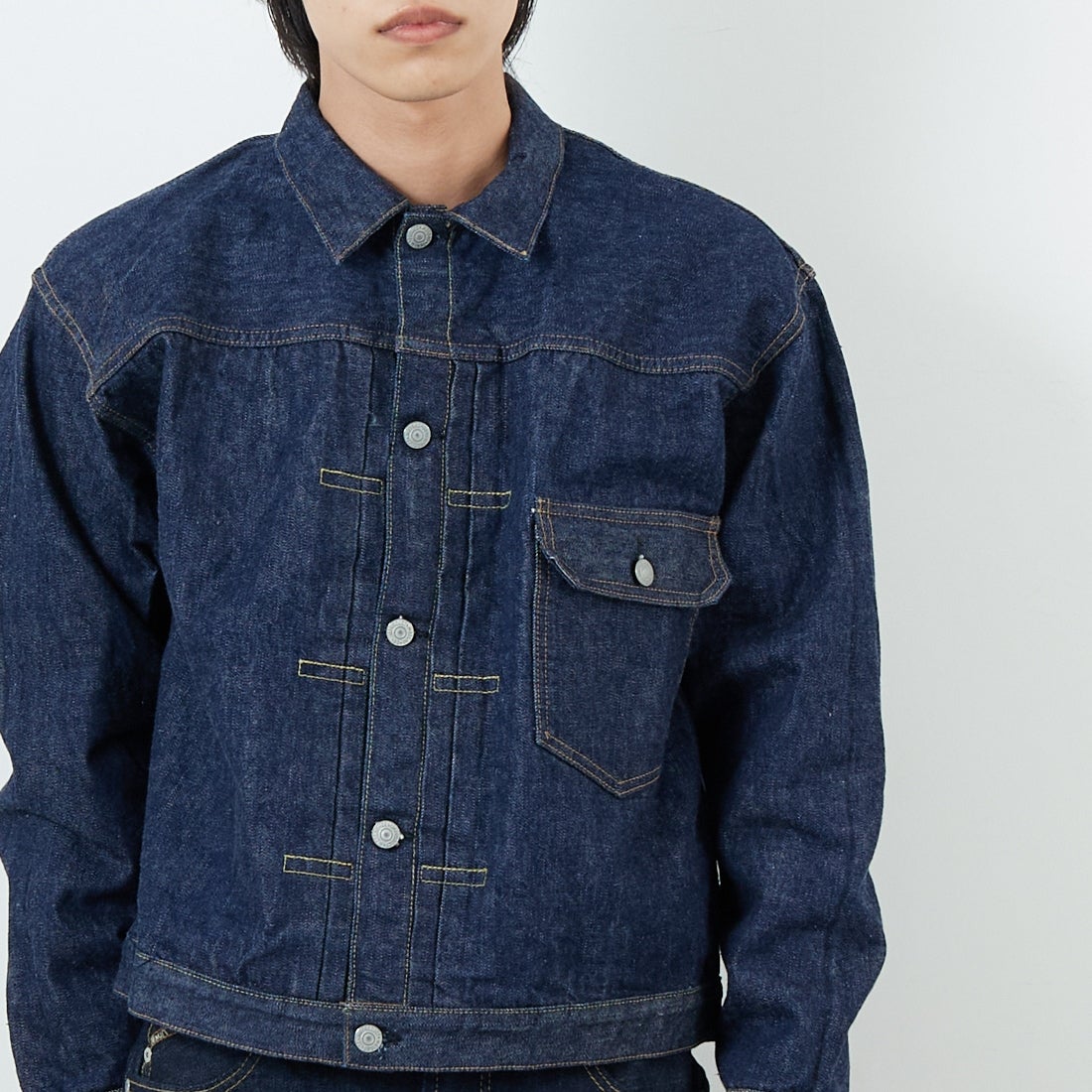 orSlow [オアスロウ] TYPE1 ヴィンテージウォッシュデニムジャケット [03-6011] 81 ONEWASH &&モデル身長：179cm 着用サイズ：4&&