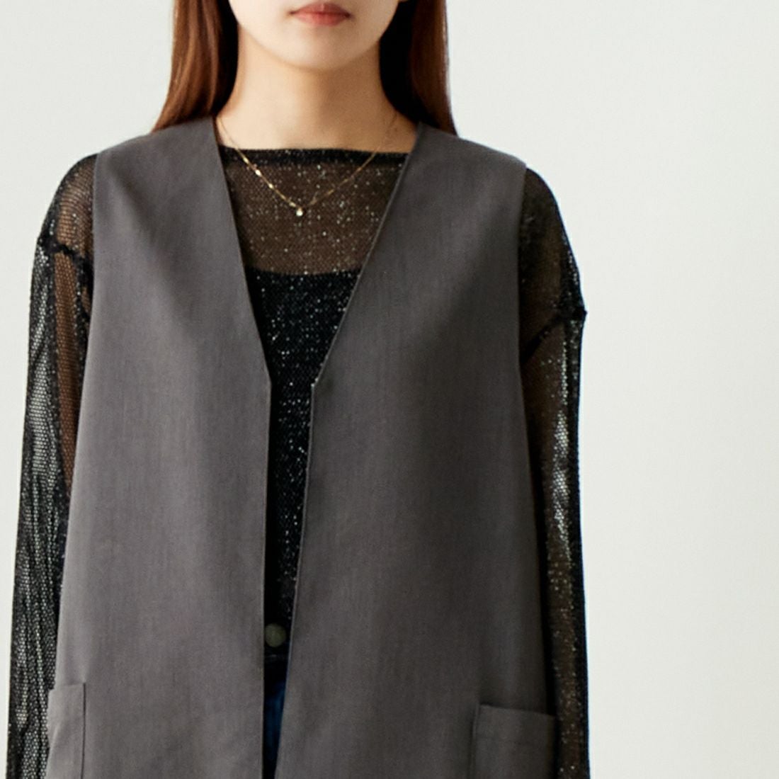 ALLUMER [アリュメール] コットンレーヨンミドルレングスジレ [8254615] 805 CHARCO