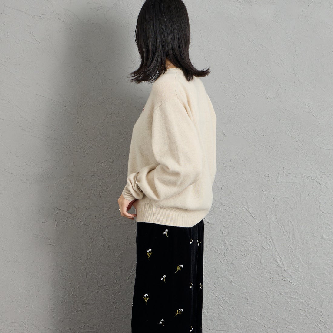 DANTON [ダントン] クルーネックプルオーバーニット [DT-D0027LMW] OATMEAL &&モデル身長：162cm 着用サイズ：36&&