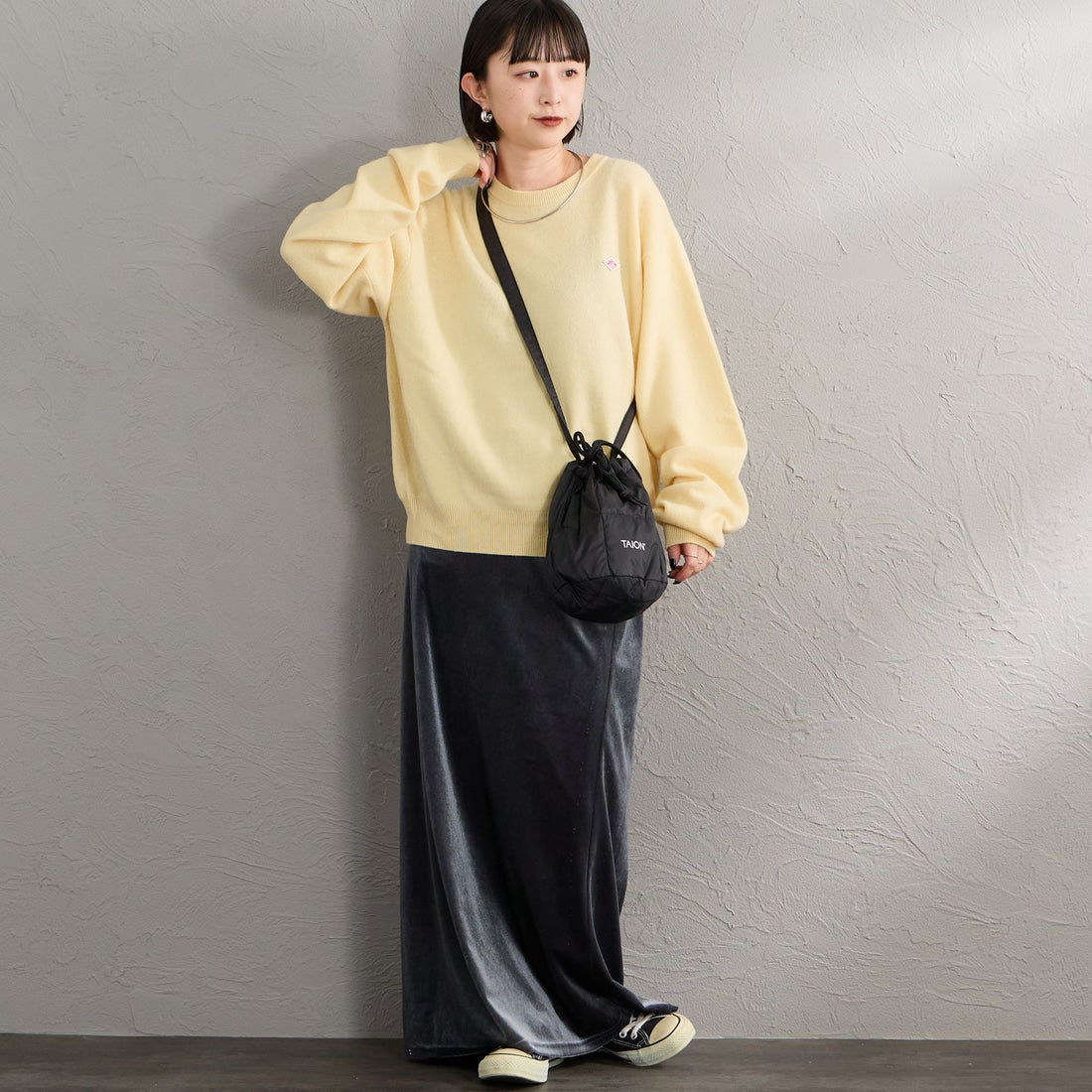 DANTON [ダントン] クルーネックプルオーバーニット [DT-D0027LMW] PALE YELLO &&モデル身長：150cm 着用サイズ：38&&