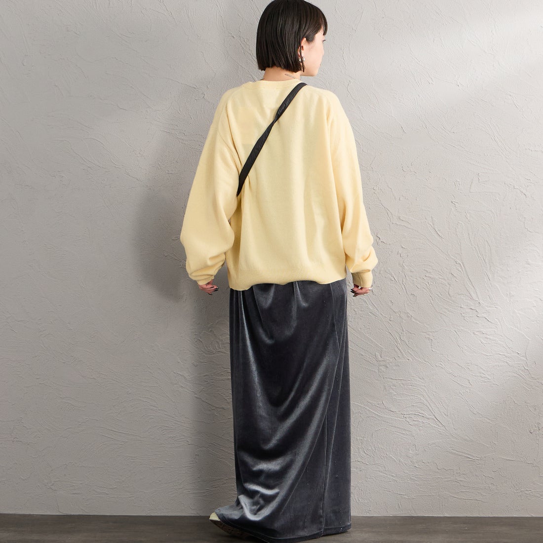 DANTON [ダントン] クルーネックプルオーバーニット [DT-D0027LMW] PALE YELLO &&モデル身長：150cm 着用サイズ：38&&