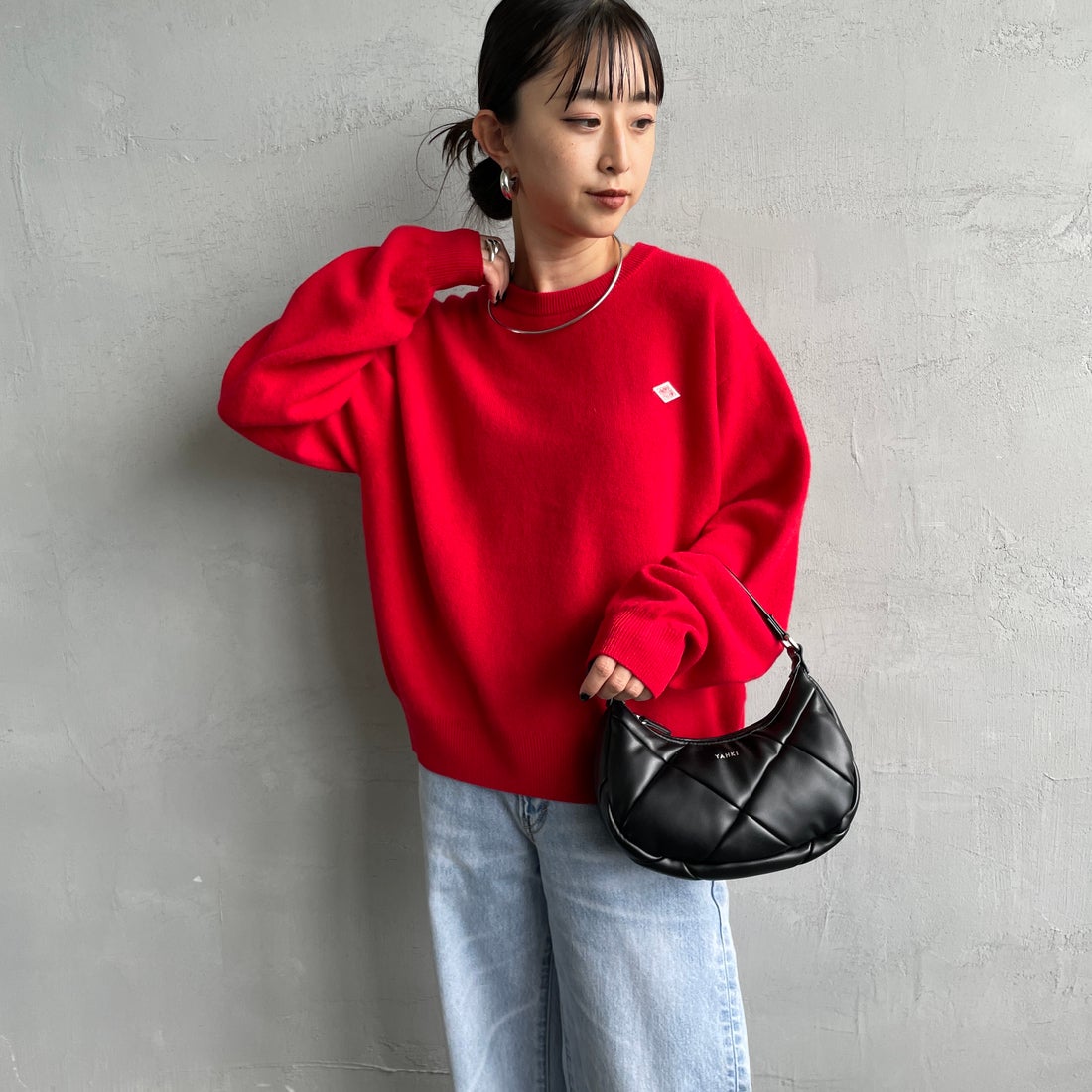 DANTON [ダントン] クルーネックプルオーバーニット [DT-D0027LMW] RED &&モデル身長：150cm 着用サイズ：36&&
