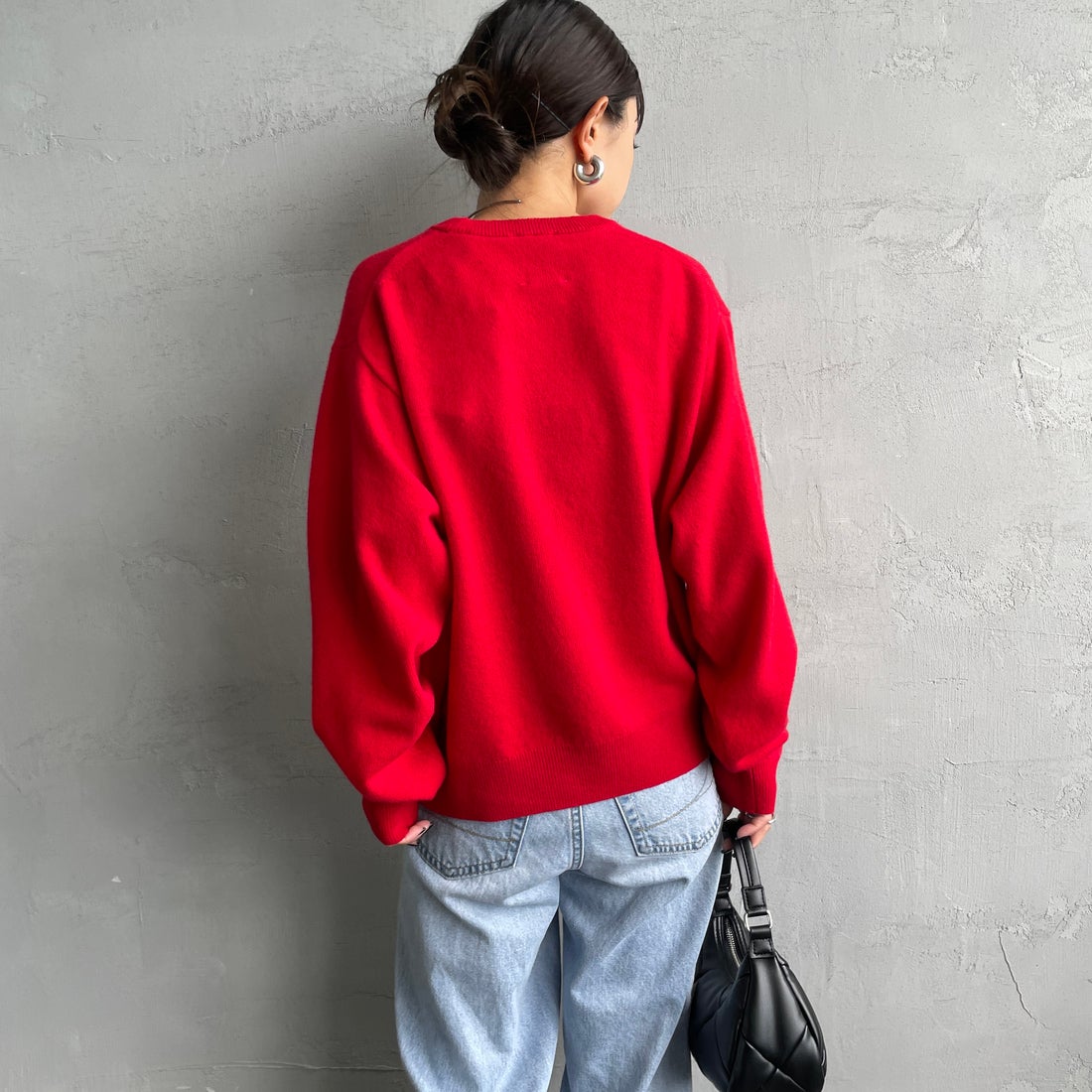 DANTON [ダントン] クルーネックプルオーバーニット [DT-D0027LMW] RED &&モデル身長：150cm 着用サイズ：36&&