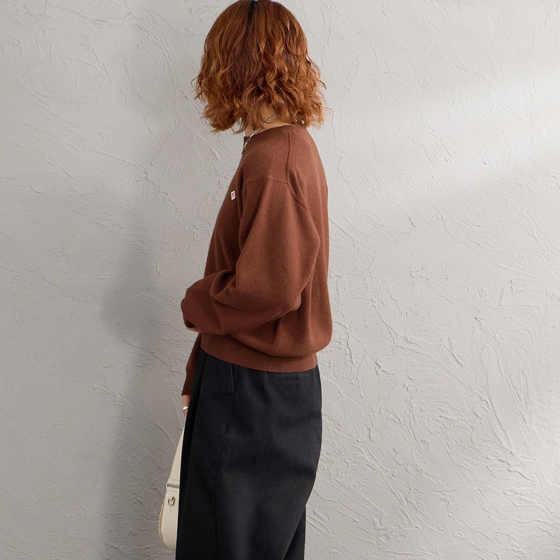 DANTON [ダントン] クルーネックプルオーバーニット [DT-D0027LMW] BEIGE BROW &&モデル身長：158cm 着用サイズ：36&&