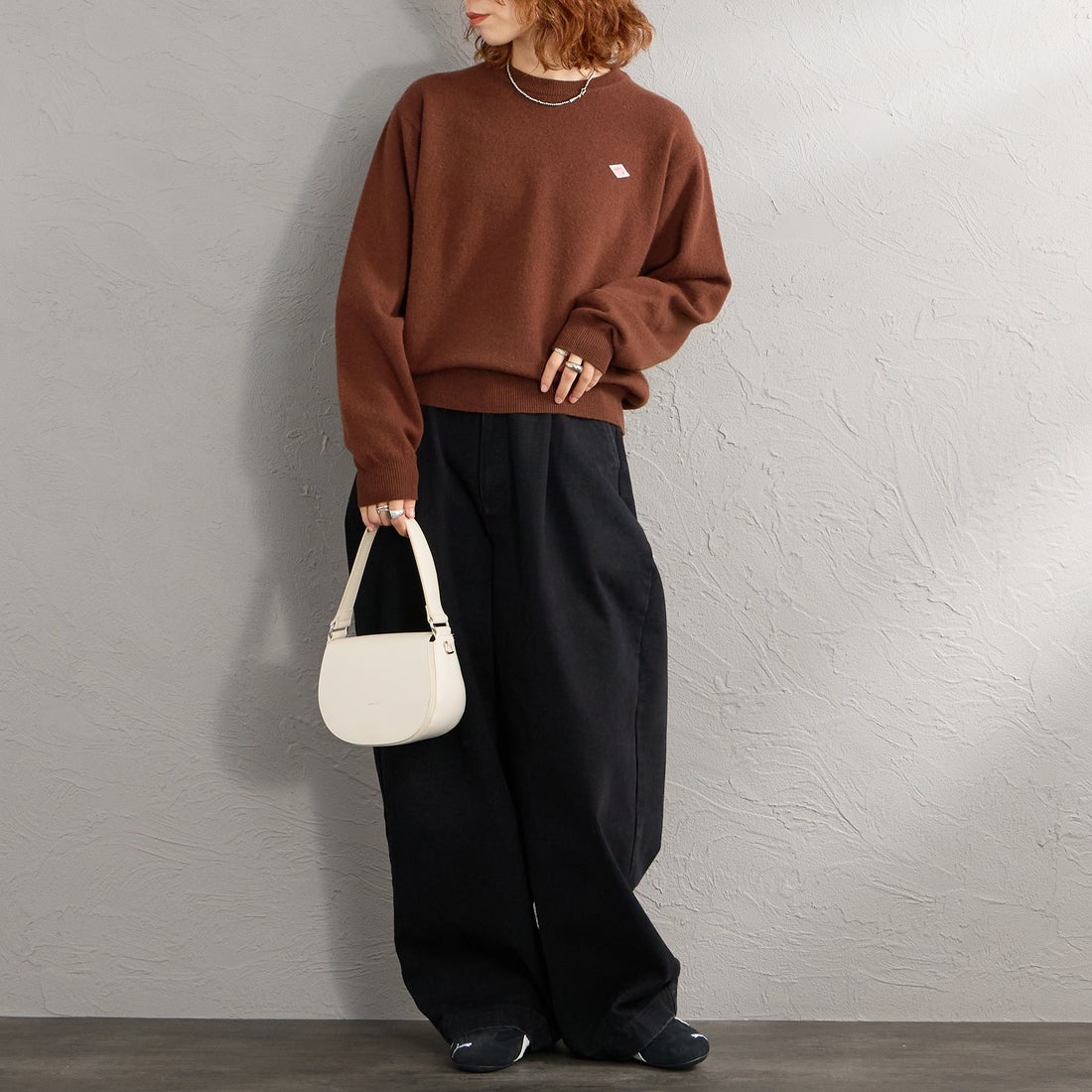 DANTON [ダントン] クルーネックプルオーバーニット [DT-D0027LMW] BEIGE BROW &&モデル身長：158cm 着用サイズ：36&&