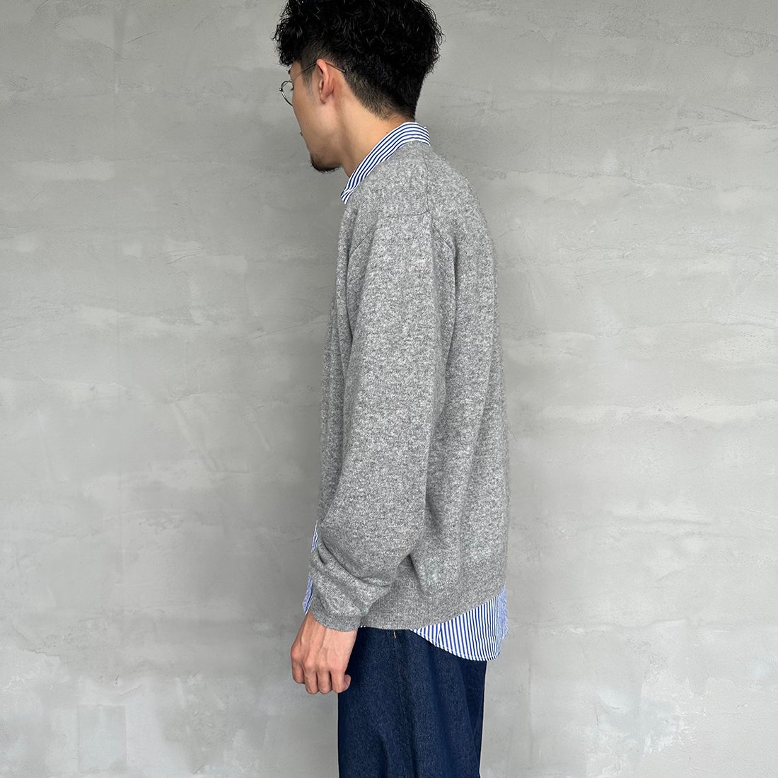 DANTON [ダントン] ラムウール Vネックカーディガン [DT-D0030LMW] LT.GREY &&モデル身長：168cm 着用サイズ：40&&