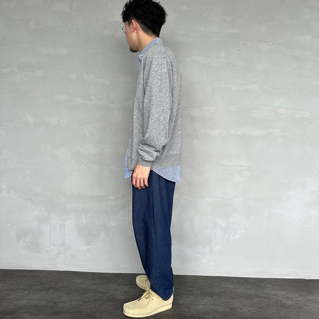 DANTON [ダントン] ラムウール Vネックカーディガン [DT-D0030LMW] LT.GREY &&モデル身長：168cm 着用サイズ：40&&