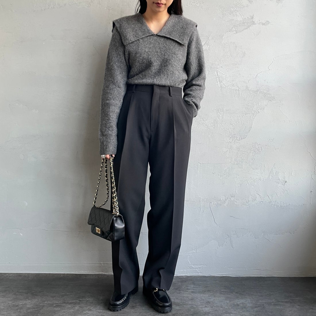 THE SHINZONE [ザ シンゾーン] クライスラーパンツ [21AMSPA01] 07 BLACK&&モデル身長：156cm 着用サイズ：32&&