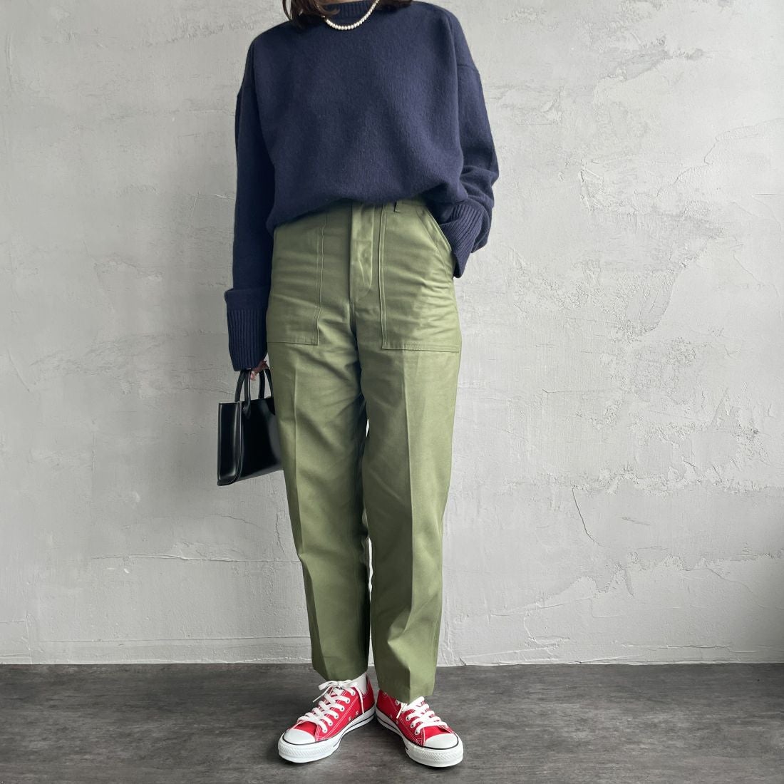 THE SHINZONE [ザ シンゾーン] ベイカーパンツ [15AMSPA18] 62 KHAKI &&モデル身長：163cm 着用サイズ：34&&