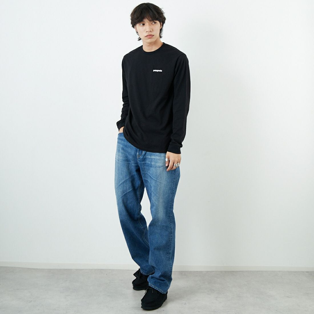 patagonia [パタゴニア] メンズ ロングスリーブ ホームウォータートラウト レスポンシビリティー [37574] BLK &&モデル身長：179cm 着用サイズ：S&&