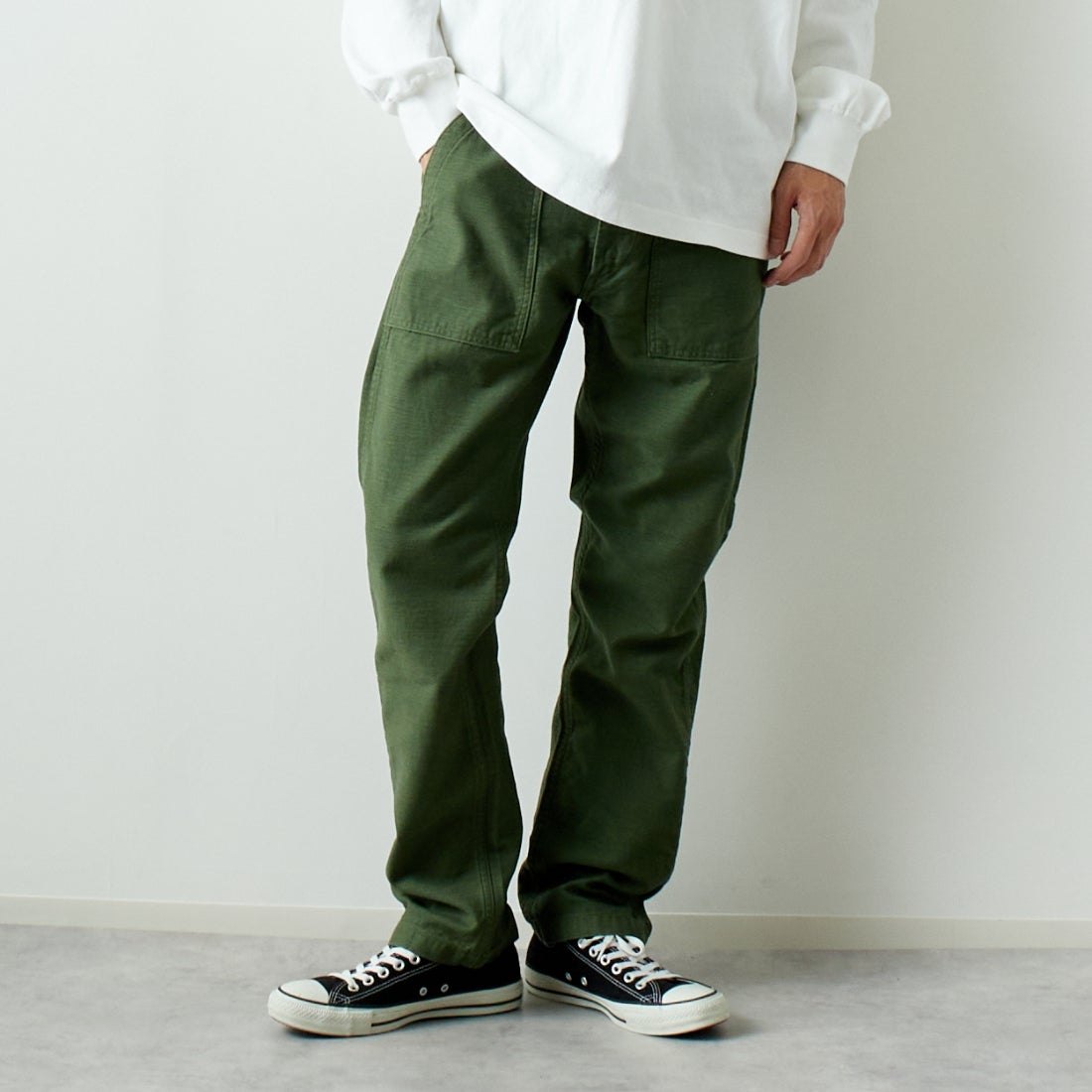 orSlow [オアスロウ] スリムフィット ファティーグパンツ [01-5032] 16 GREEN &&モデル身長：182cm 着用サイズ：2&&