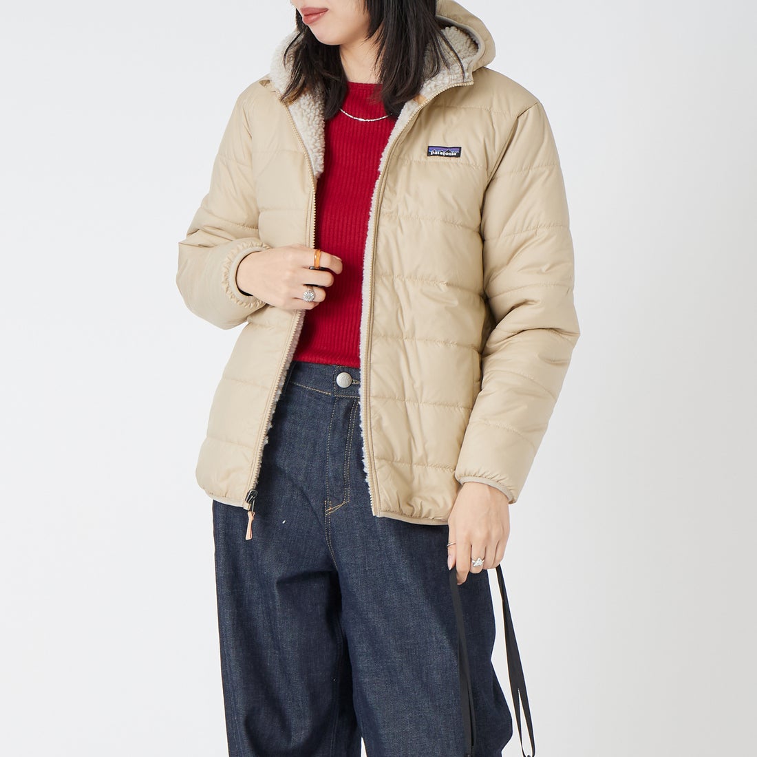 patagonia [パタゴニア] キッズ リバーシブル レディ フレディ フーディ [68095] ORTN &&モデル身長：162cm 着用サイズ：KID-XL&&