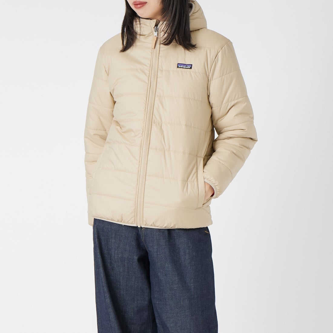patagonia [パタゴニア] キッズ リバーシブル レディ フレディ フーディ [68095] ORTN &&モデル身長：162cm 着用サイズ：KID-XL&&