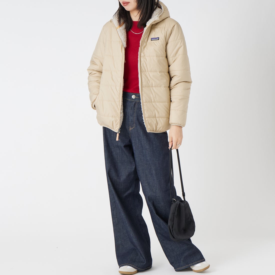 patagonia [パタゴニア] キッズ リバーシブル レディ フレディ フーディ [68095] ORTN &&モデル身長：162cm 着用サイズ：KID-XL&&