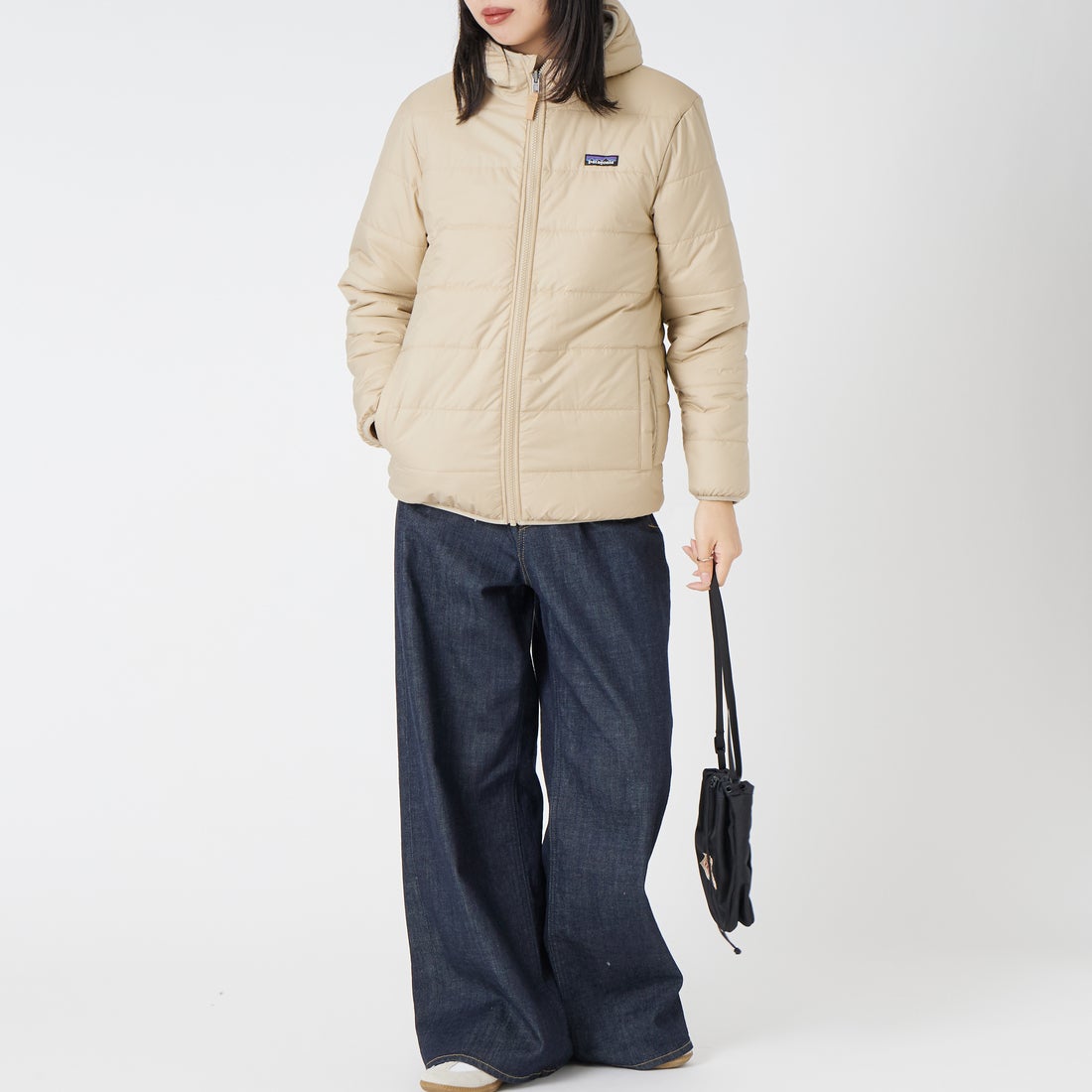 patagonia [パタゴニア] キッズ リバーシブル レディ フレディ フーディ [68095] ORTN &&モデル身長：162cm 着用サイズ：KID-XL&&
