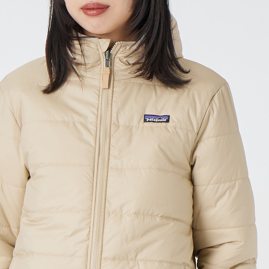 patagonia [パタゴニア] キッズ リバーシブル レディ フレディ フーディ [68095] ORTN &&モデル身長：162cm 着用サイズ：KID-XL&&
