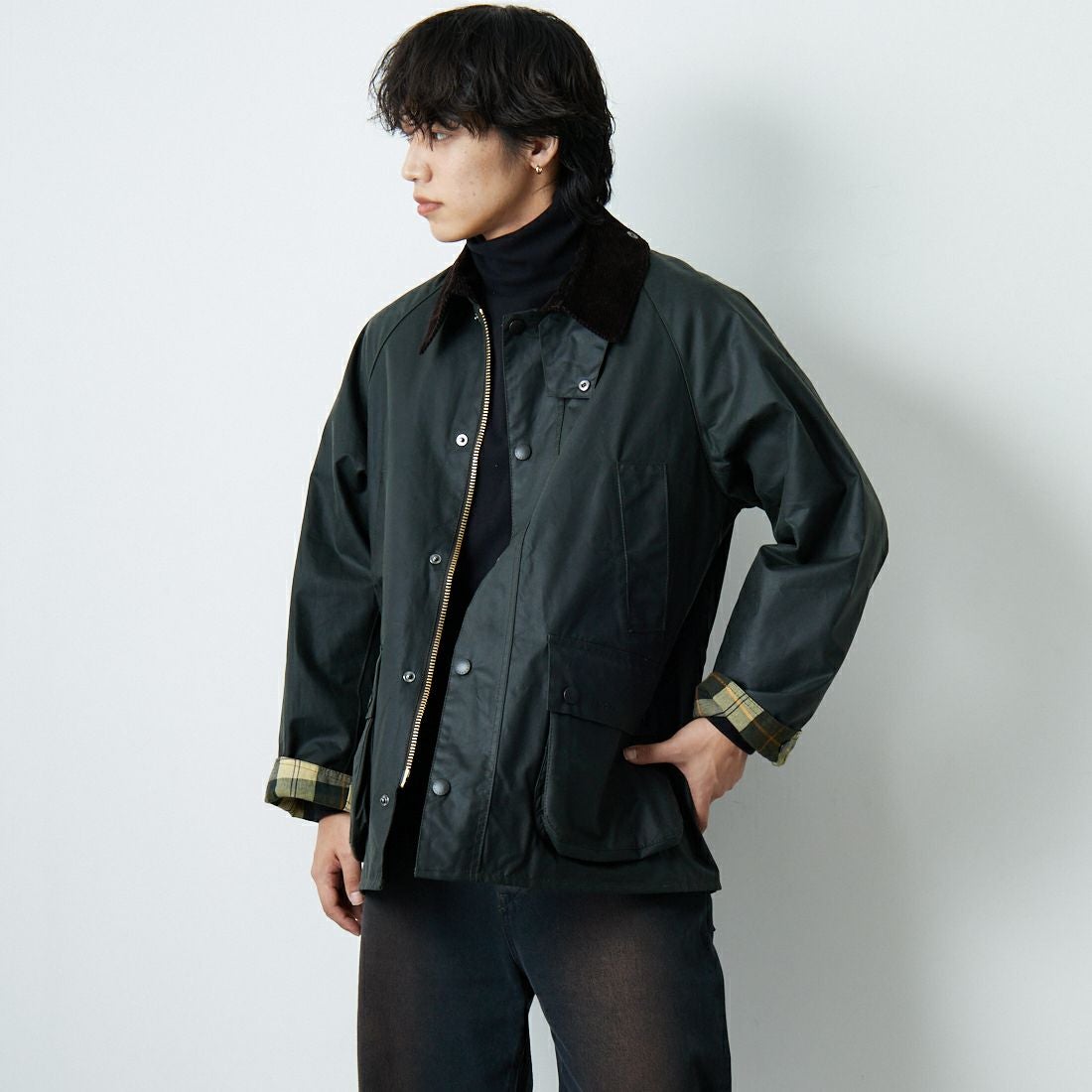 Barbour [バブアー] BEDALE/ビデイル ワックス コットン ブルゾン(オーバーサイズ フィット) [MWX1679] SG91 &&モデル身長：179cm 着用サイズ：38&&