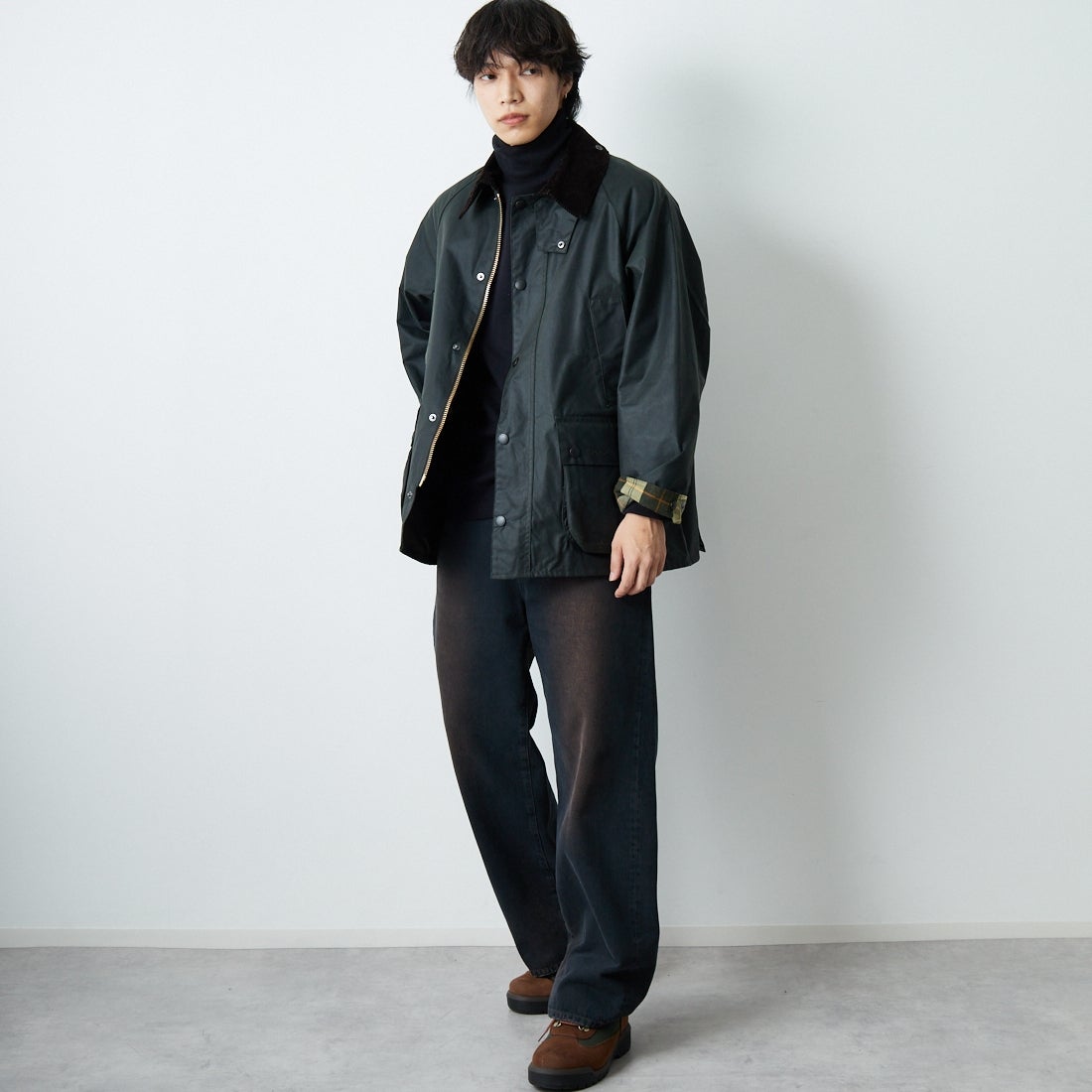 Barbour [バブアー] BEDALE/ビデイル ワックス コットン ブルゾン(オーバーサイズ フィット) [MWX1679] SG91 &&モデル身長：179cm 着用サイズ：38&&