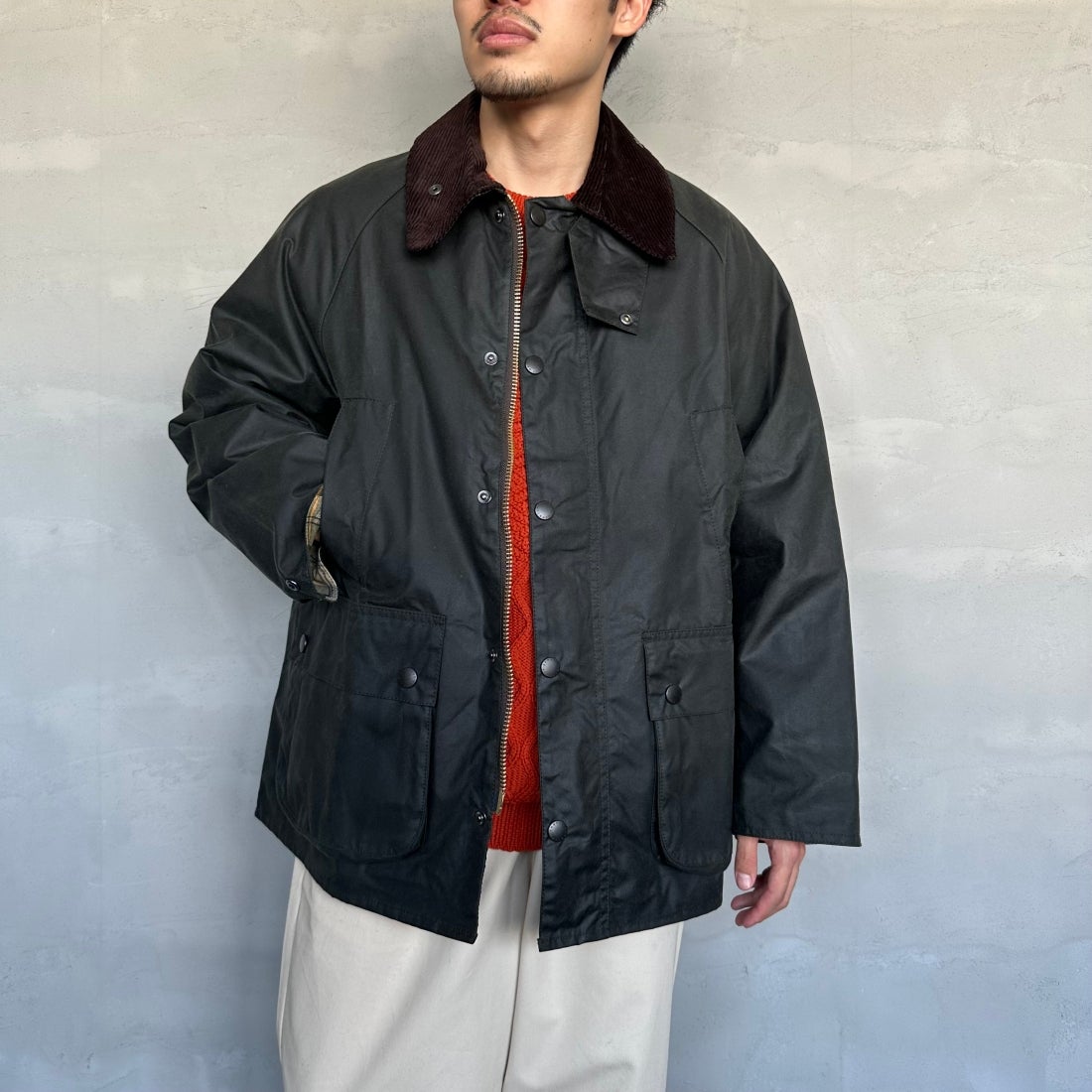 Barbour [バブアー] BEDALE/ビデイル オーバーサイズワックスジャケット [MWX1679] SG91 &&モデル身長：168cm 着用サイズ：38&&