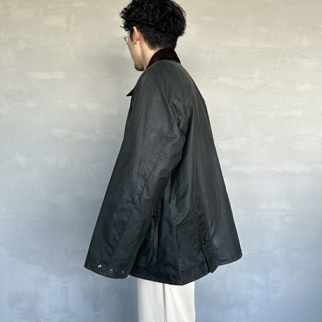 Barbour [バブアー] BEDALE/ビデイル ワックス コットン ブルゾン(オーバーサイズ フィット) [MWX1679] SG91 &&モデル身長：168cm 着用サイズ：38&&