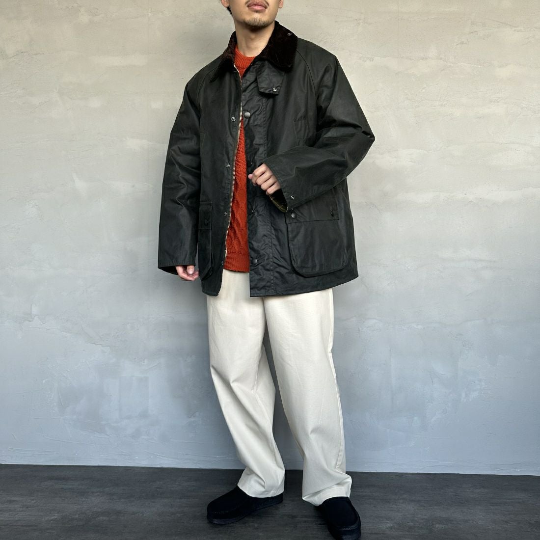 Barbour [バブアー] BEDALE/ビデイル ワックス コットン ブルゾン(オーバーサイズ フィット) [MWX1679] SG91 &&モデル身長：168cm 着用サイズ：38&&