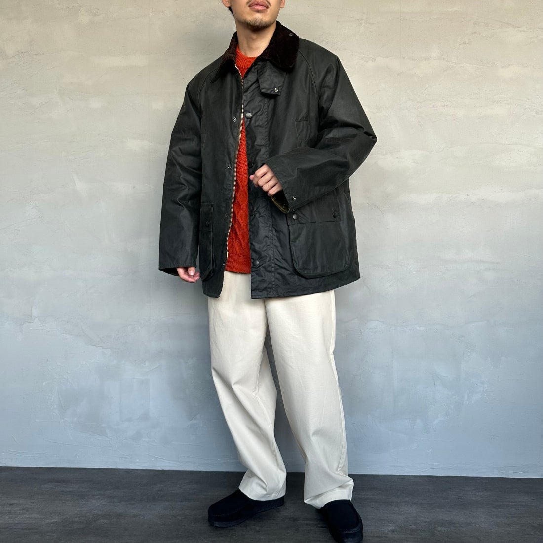 Barbour [バブアー] BEDALE/ビデイル ワックス コットン ブルゾン(オーバーサイズ フィット) [MWX1679] SG91 &&モデル身長：168cm 着用サイズ：38&&