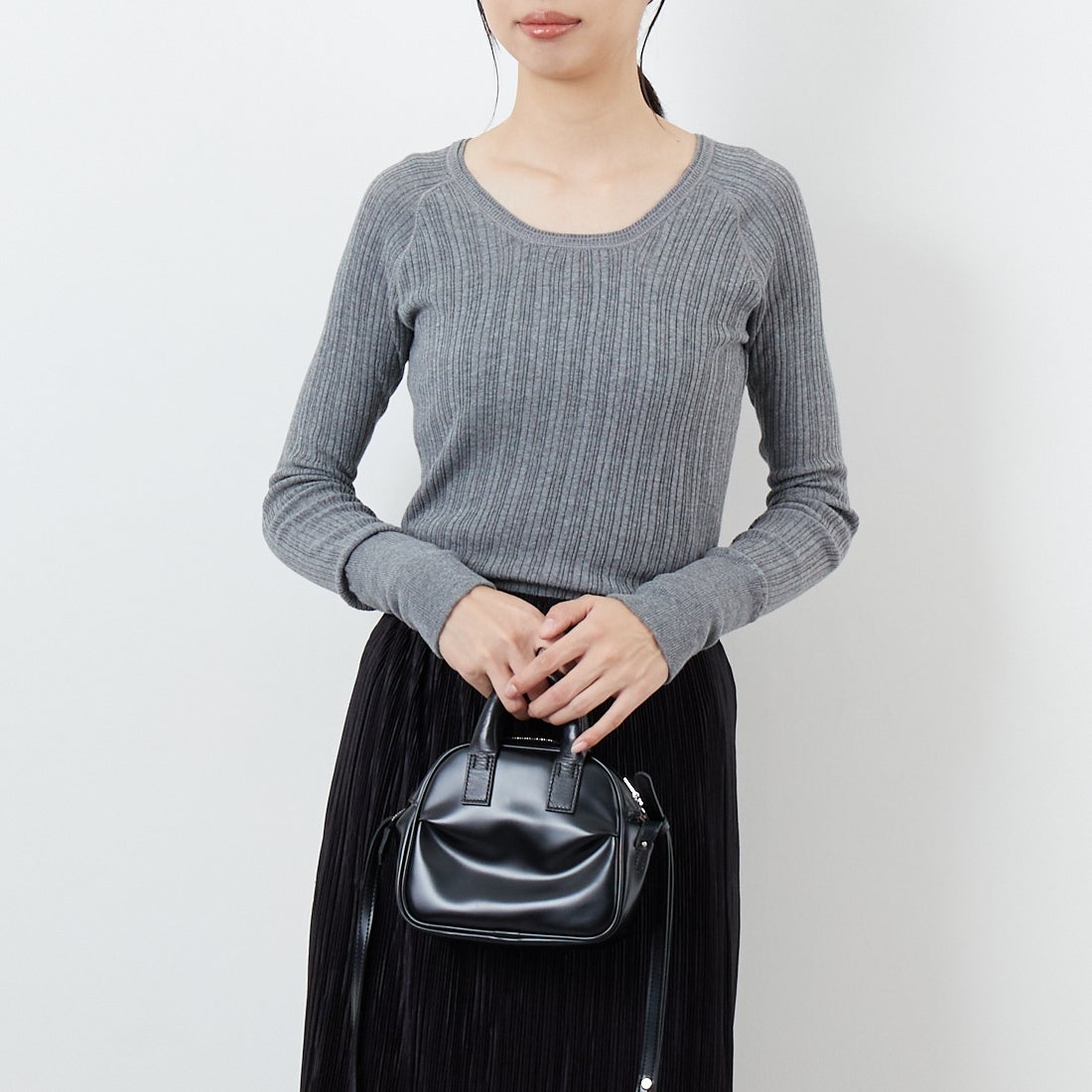 tumugu: [ツムグ] Uネック ランダムリブニット [TK9407A] 86 STEAL G &&モデル身長：162cm 着用サイズ：F&&