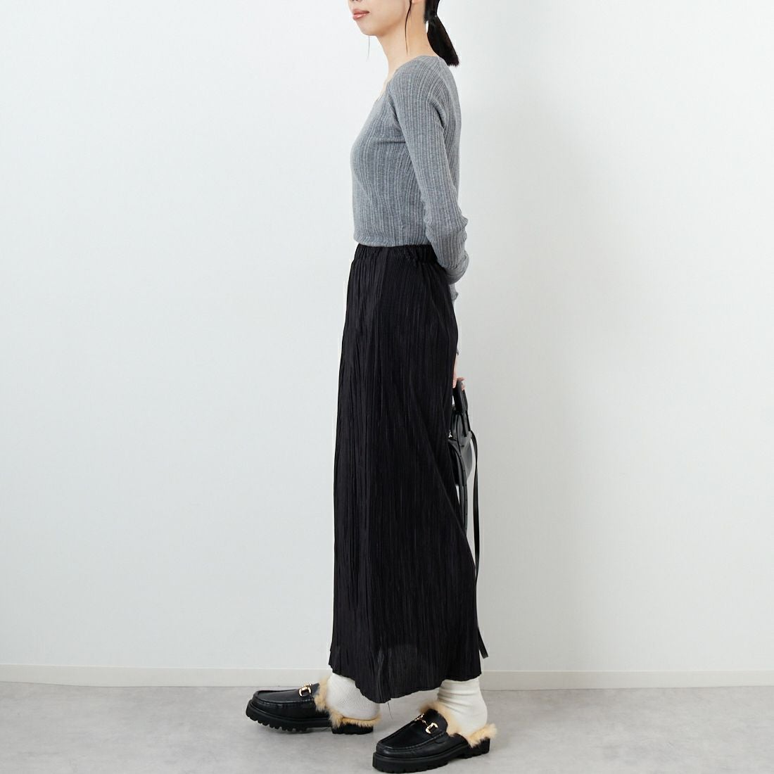 tumugu: [ツムグ] Uネック ランダムリブニット [TK9407A] 86 STEAL G &&モデル身長：162cm 着用サイズ：F&&