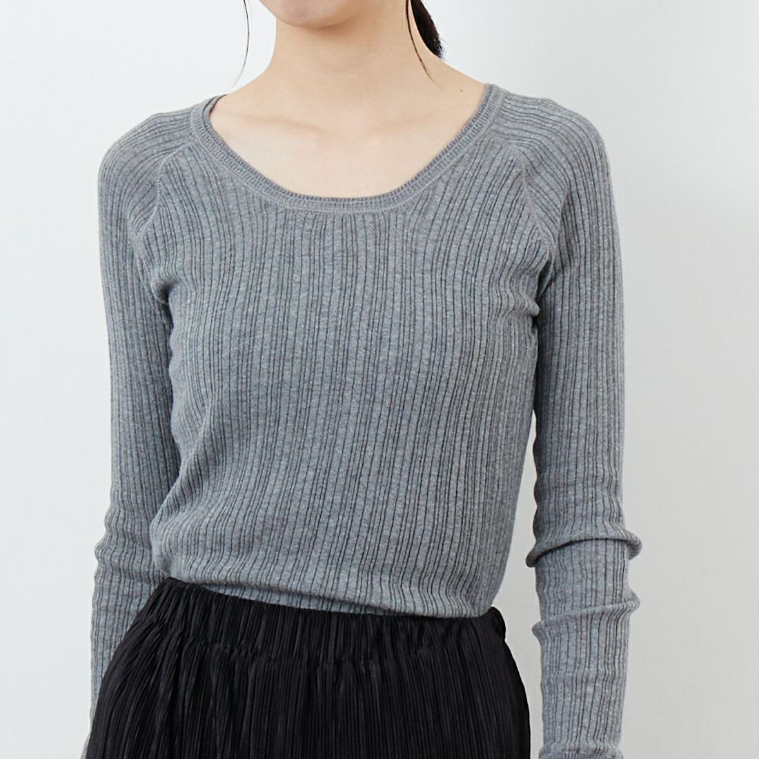 tumugu: [ツムグ] Uネック ランダムリブニット [TK9407A] 86 STEAL G &&モデル身長：162cm 着用サイズ：F&&