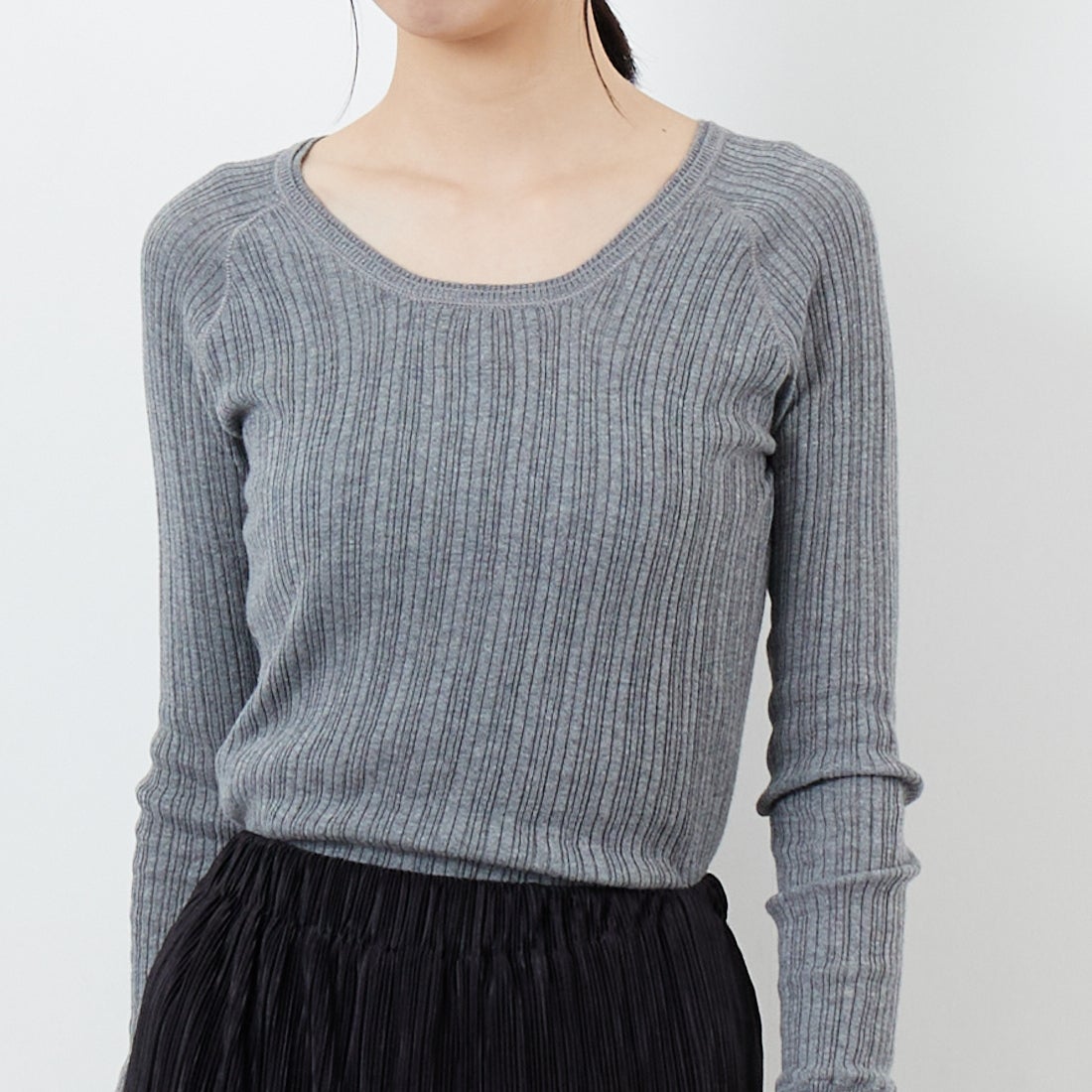 tumugu: [ツムグ] Uネック ランダムリブニット [TK9407A] 86 STEAL G &&モデル身長：162cm 着用サイズ：F&&