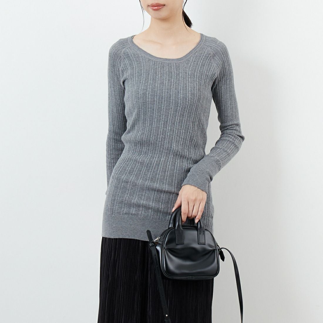 tumugu: [ツムグ] Uネック ランダムリブニット [TK9407A] 86 STEAL G &&モデル身長：162cm 着用サイズ：F&&