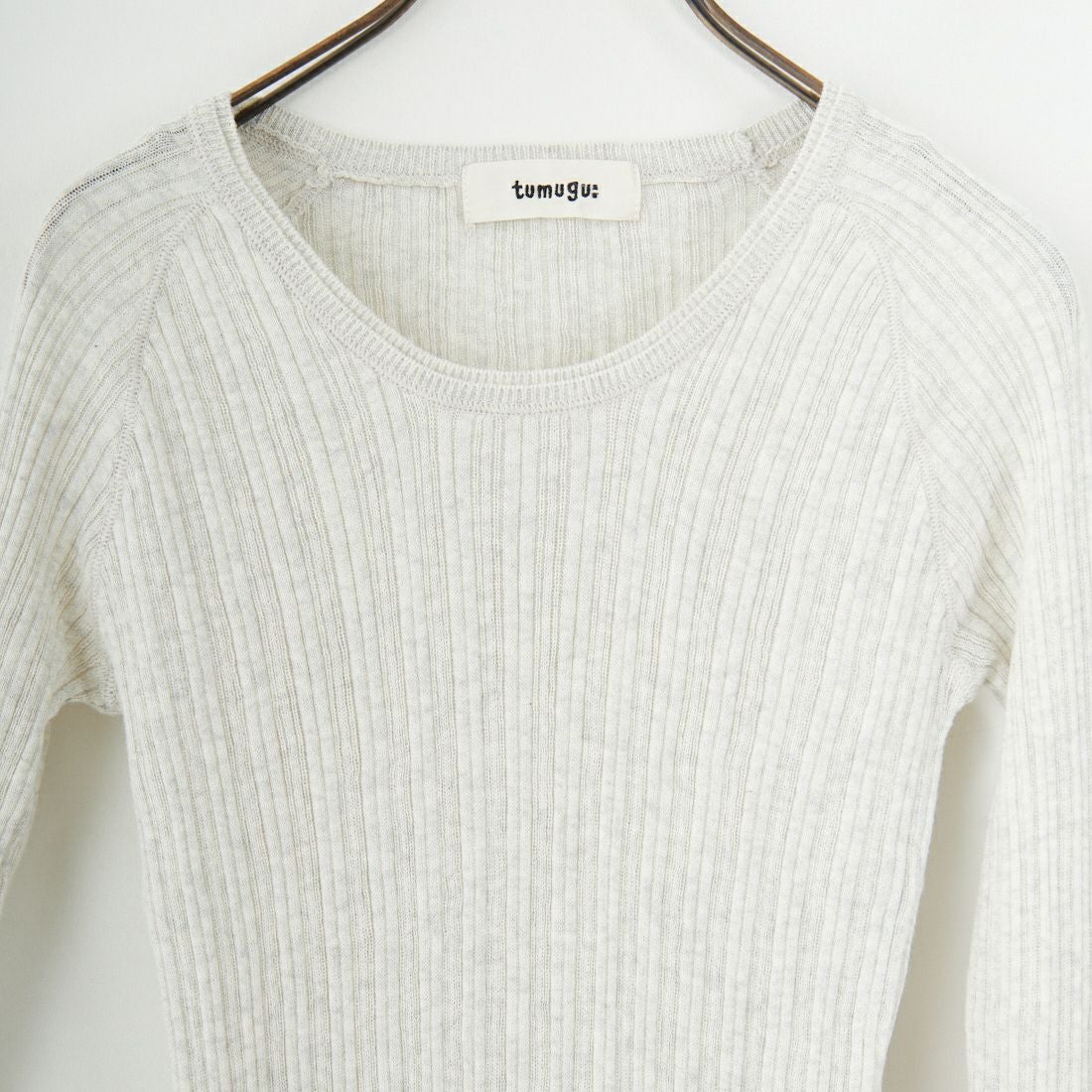 tumugu: [ツムグ] Uネック ランダムリブニット [TK9407A] 03 OATMEAL