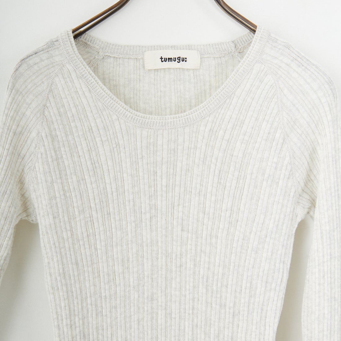tumugu: [ツムグ] Uネック ランダムリブニット [TK9407A] 03 OATMEAL