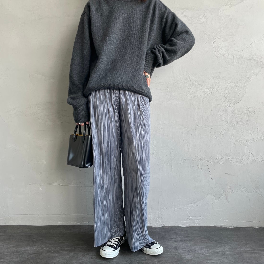 Jf Ready Made [ジェイエフレディメイド] プリーツイージーパンツ [35286561-JF] ｸﾞﾚｰ&&モデル身長：158cm　着用サイズ：F&&