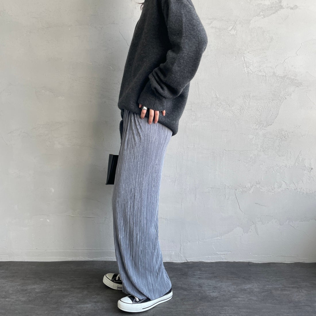 Jf Ready Made [ジェイエフレディメイド] プリーツイージーパンツ [35286561-JF] ｸﾞﾚｰ&&モデル身長：158cm　着用サイズ：F&&