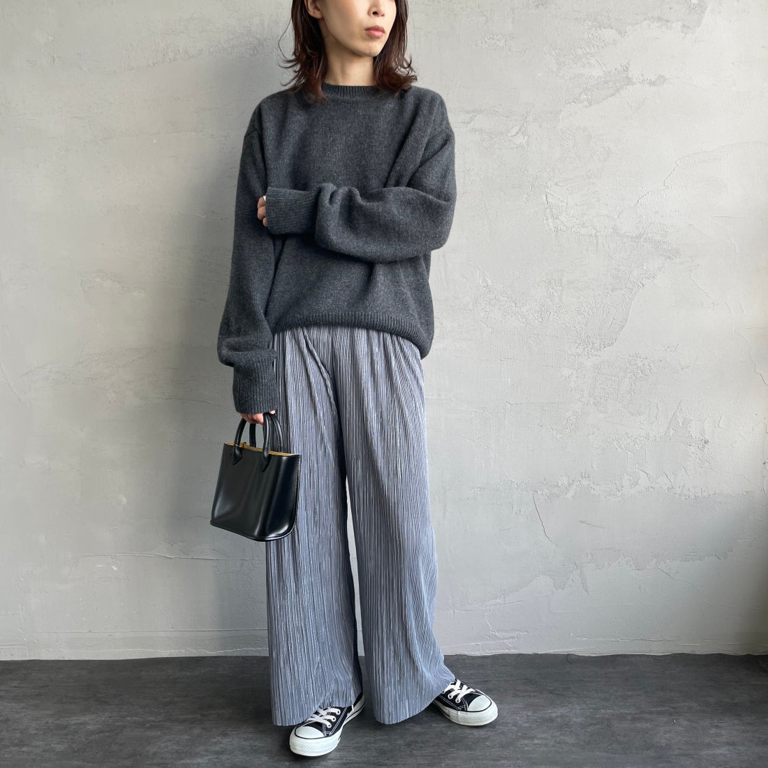 Jf Ready Made [ジェイエフレディメイド] プリーツイージーパンツ [35286561-JF] ｸﾞﾚｰ&&モデル身長：158cm　着用サイズ：F&&