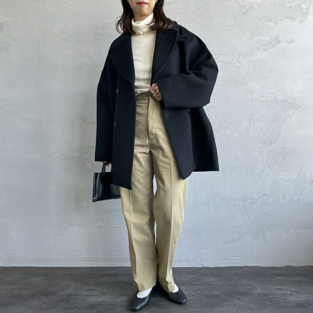 THE SHINZONE [ザ シンゾーン] ウォッシュド ハイウエストチノパン [23MMSPA07] 41 BEIGE&&モデル身長：163cm 着用サイズ：34&&