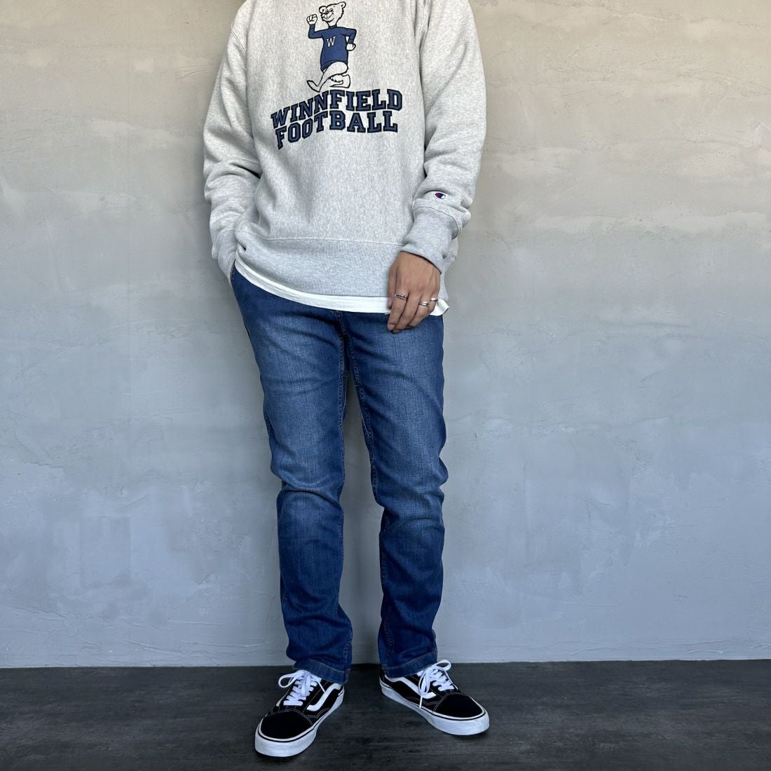 GRAMiCCi [グラミチ] ストレッチデニムNNパンツ クロップド [G112-OGSD] DARK USED &&モデル身長：173cm 着用サイズ：M&&