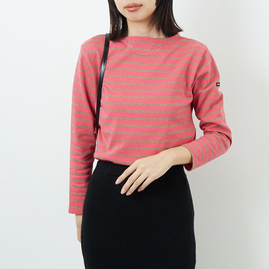 ST.JAMES [セントジェームス] バスクボーダーロングスリーブTシャツ [OUESSANT] DRA/MAL &&モデル身長：162cm 着用サイズ：3&&