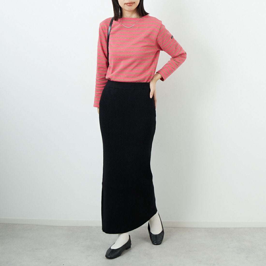 ST.JAMES [セントジェームス] バスクボーダーロングスリーブTシャツ [OUESSANT] DRA/MAL &&モデル身長：162cm 着用サイズ：3&&