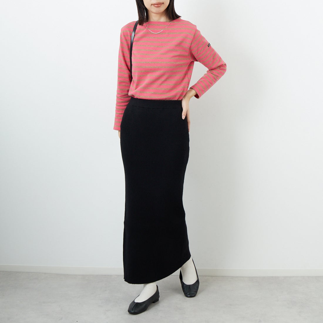 ST.JAMES [セントジェームス] バスクボーダーロングスリーブTシャツ [OUESSANT] DRA/MAL &&モデル身長：162cm 着用サイズ：3&&