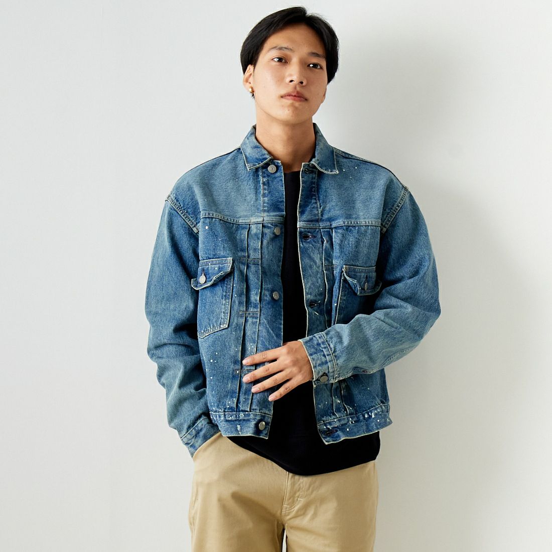 orSlow [オアスロウ] 別注 TYPE2 1950Sプリーツフロントデニムジャケット [81-6002-JF] 97 DENIM U &&モデル身長：179cm 着用サイズ：5&&