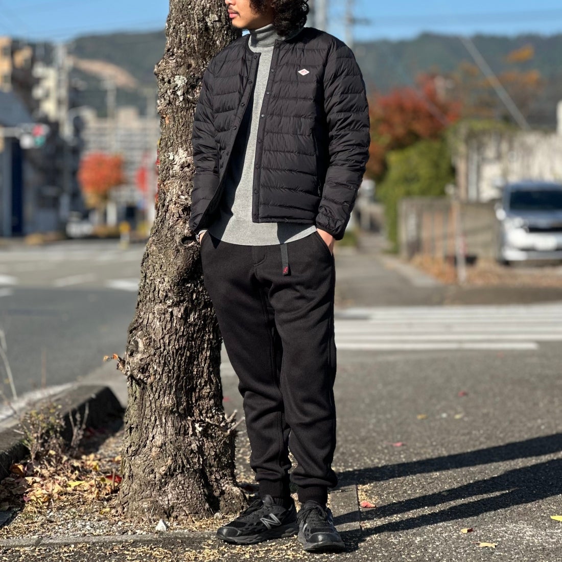 GRAMiCCi [グラミチ] ボンディングニットフリースナローリブパンツ [G2FU-P018] BLACK &&モデル身長：173cm 着用サイズ：M&&