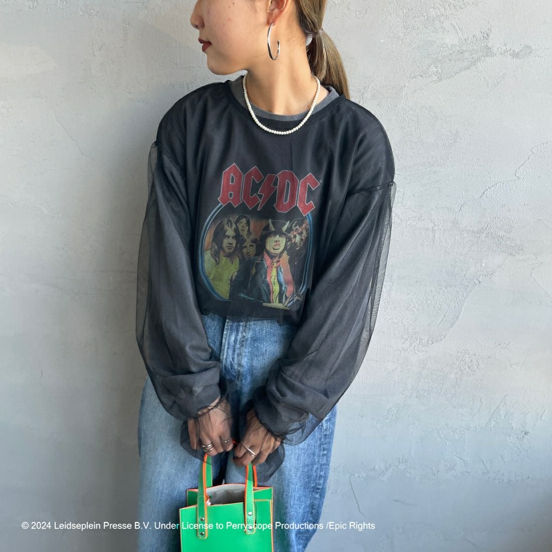 GOOD ROCK SPEED [グッドロックスピード] 別注 AC/DC ロゴプリントロングスリーブTシャツ [INTN-001-JF] BLACK &&モデル身長：156cm 着用サイズ：S&&