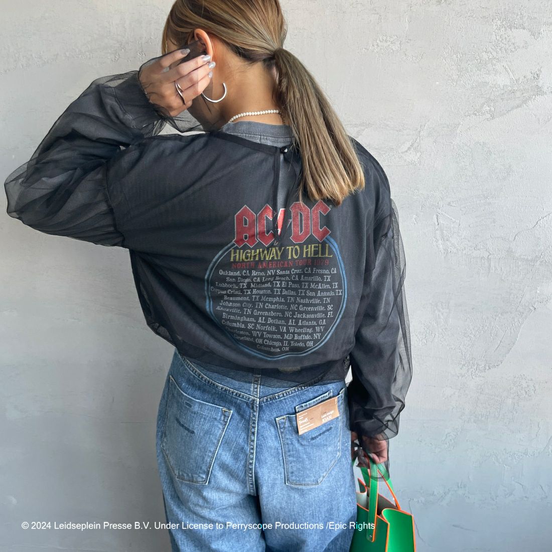 GOOD ROCK SPEED [グッドロックスピード] 別注 AC/DC ロゴプリントロングスリーブTシャツ [INTN-001-JF] BLACK &&モデル身長：156cm 着用サイズ：S&&