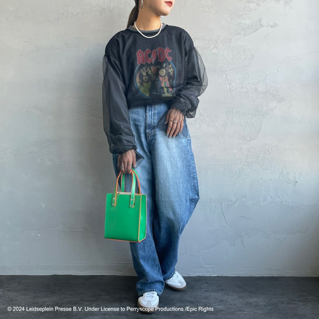 GOOD ROCK SPEED [グッドロックスピード] 別注 AC/DC ロゴプリントロングスリーブTシャツ [INTN-001-JF] BLACK &&モデル身長：156cm 着用サイズ：S&&