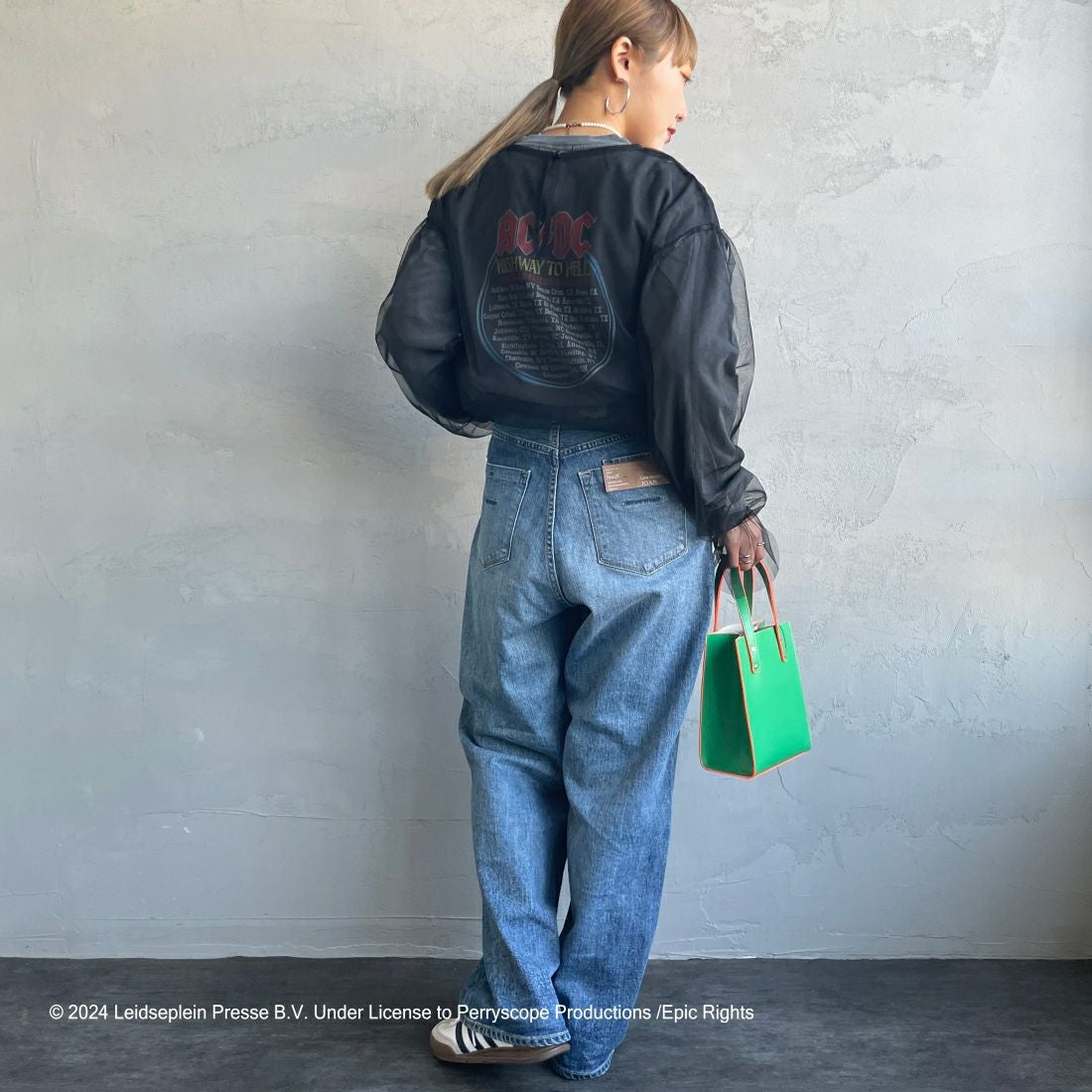 GOOD ROCK SPEED [グッドロックスピード] 別注 AC/DC ロゴプリントロングスリーブTシャツ [INTN-001-JF] BLACK &&モデル身長：156cm 着用サイズ：S&&